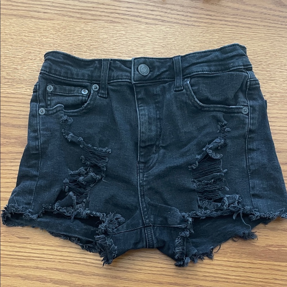 Aeropostale Black Ripped Jean Shorts